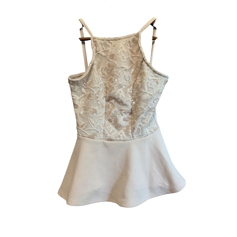 Charlotte Russe Peplum Top Womens Small Beige Excellent Sequin Lace Halter